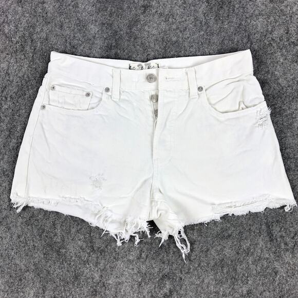 We The Free Womens Shorts 27 White Denim Mid Rise Button Fly Fray Hem Distressed - Picture 1 of 13